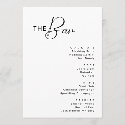 Minimal Black White Script  Drinks Bar Menu