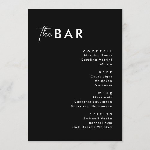 Minimal Black White Script  Drinks Bar Menu