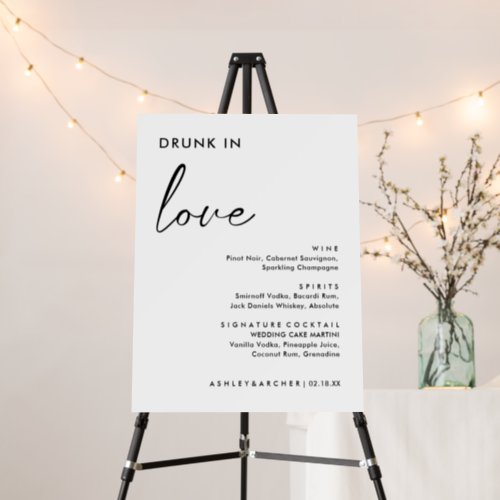 Minimal Black White Script  Drunk in Love Wedding  Foam Board