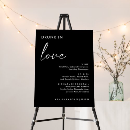 Minimal Black White Script  Drunk in Love Wedding Foam Board