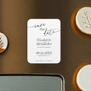 Minimal Black & White Script Fancy Save the Date Magnet