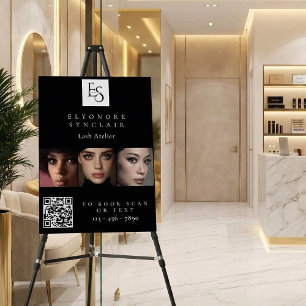 Minimal Black White Script Lash Photo Logo QR Code Foam Board