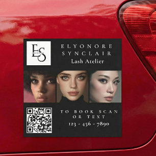 Minimal Black White Script Lash Photo QR Code Car Magnet