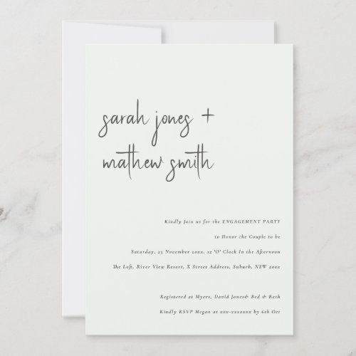 Minimal Black  White Script Typography Engagement Invitation