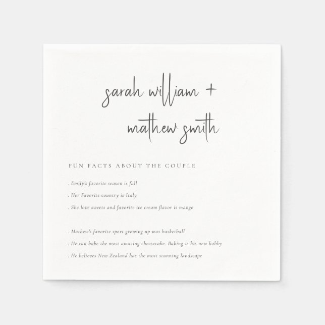 Minimal Black & White Script Typography Fun Facts Napkins (Front)