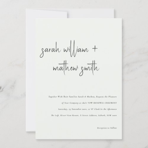 Minimal Black White Script Typography Vow Renewal Invitation