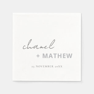 Minimal Black White Script Typography Wedding Napkins