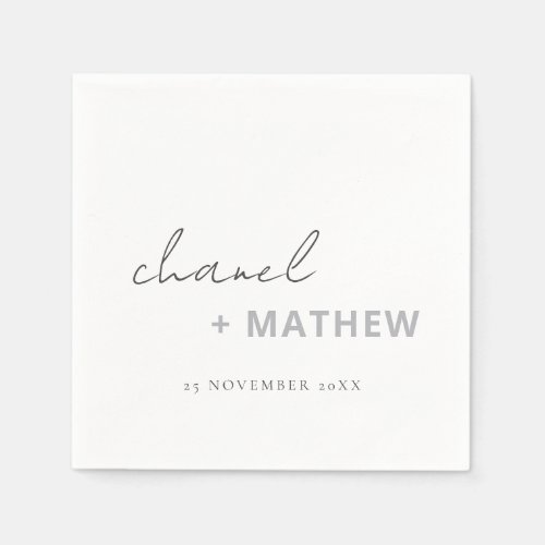 Minimal Black White Script Typography Wedding Napkins