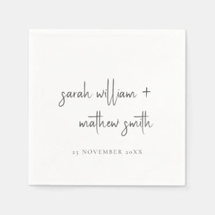 Minimal Black White Script Typography Wedding Napkins