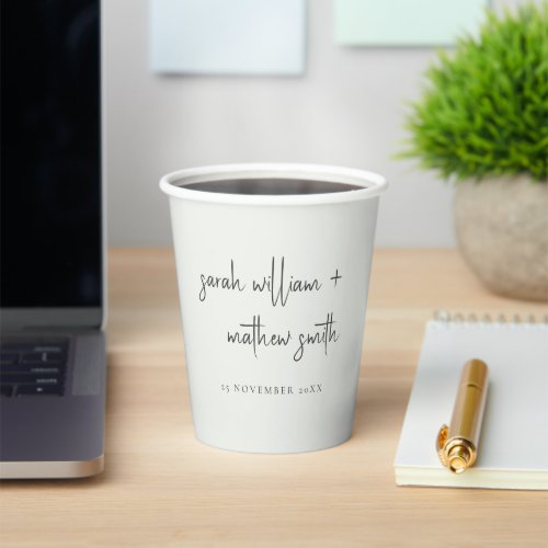 Minimal Black White Script Typography Wedding Paper Cups
