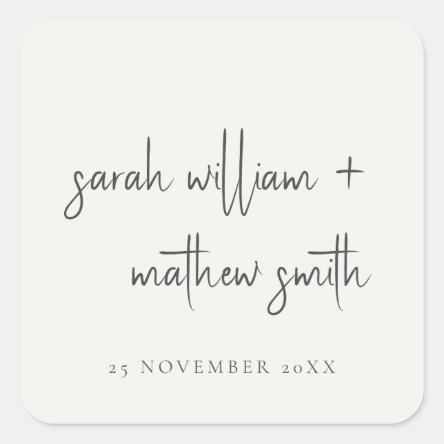 Minimal Black White Script Typography Wedding Square Sticker (Front)