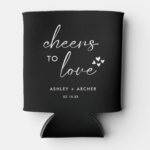  Minimal Black White Script Wedding Cheers to Love Can Cooler
