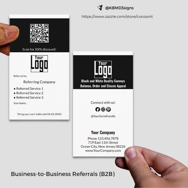 Minimal Black & White Services QR Code B2B  Referral Card (Minimal Black & White Services QR Code B2B Referral Card, Business to Business Partnership Promotion)