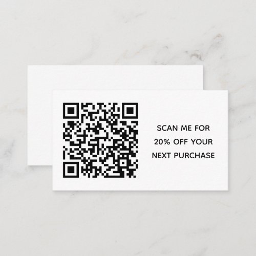 Minimal Black White Small Business QR Code Discount Card