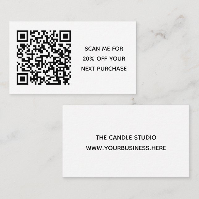 Minimal Black White Small Business QR Code Discount Card (Front/Back)