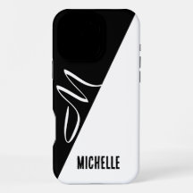 Minimal Black White Split Monogram Custom Name