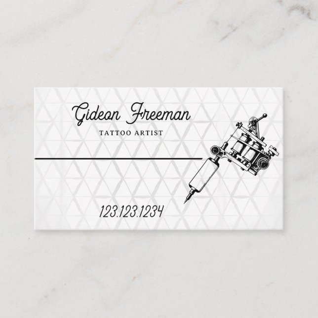 Minimal Black & White Tattoo Machine Business Card (Front)