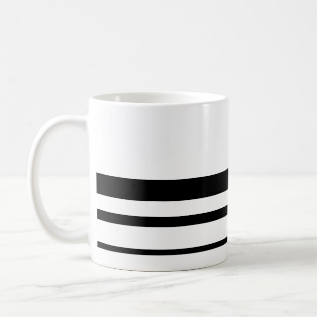 Minimal Black & White Three Striped Coffee Mug (Left)