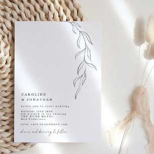 Minimal Black White Typewriter Botanical Wedding Invitation