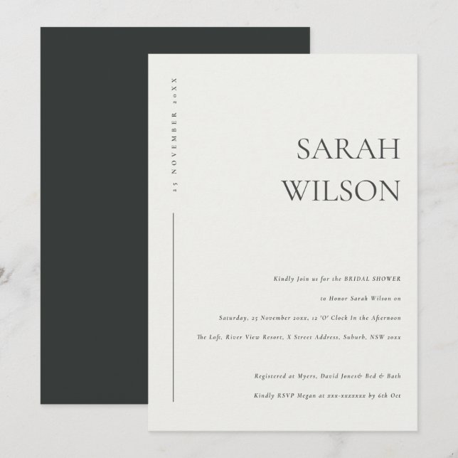 MINIMAL BLACK & WHITE TYPOGRAPHY BRIDAL SHOWER INVITATION (Front/Back)