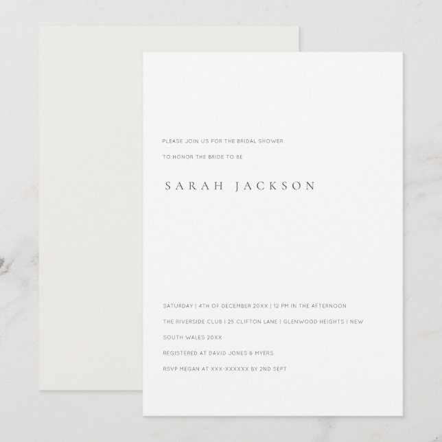Minimal Black & White Typography Bridal Shower Invitation (Front/Back)