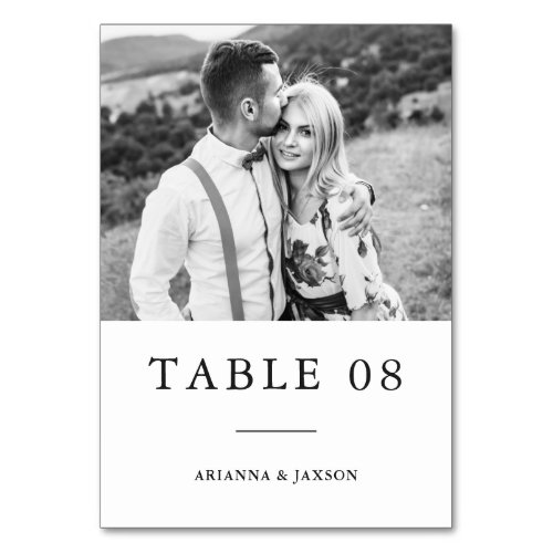 Minimal Black White Typography Photo Wedding Table Number