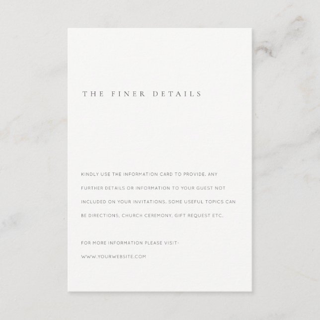 Minimal Black & White Typography Wedding Details Enclosure Card (Front)