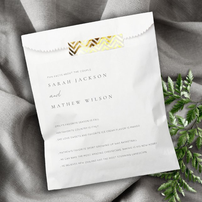 Minimal Black & White Typography Wedding Fun Facts Favor Bag (Creator Uploaded)