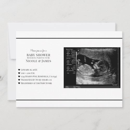 Minimal Black  White Ultrasound Photo Baby Shower Invitation