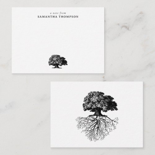 Minimal Black White Vintage Tree Custom Name Note Card