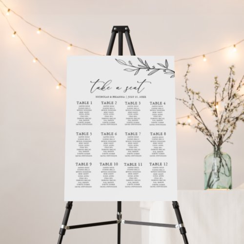 Minimal Black White Wedding 12 Table Seating Chart Foam Board