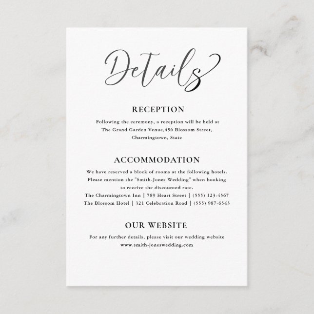 Minimal Black & White Wedding Details  Enclosure Card (Front)
