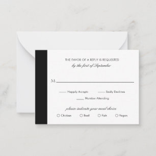 Minimal Black White Wedding Mini RSVP Card