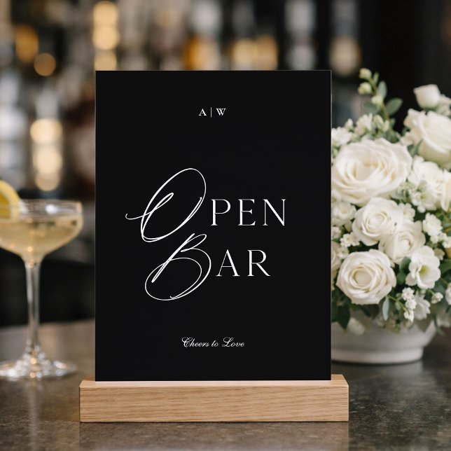 Minimal Black & White Wedding Open Bar Sign Invitation (Creator Uploaded)