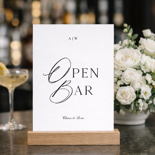 Minimal Black & White Wedding Open Bar Sign Invitation