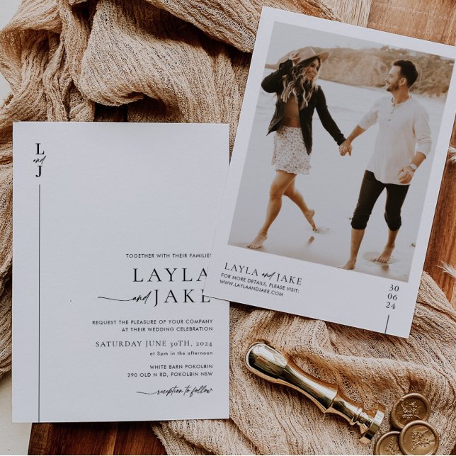 Minimal Black White Wedding Photo Invitation LAYLA (Creator Uploaded)