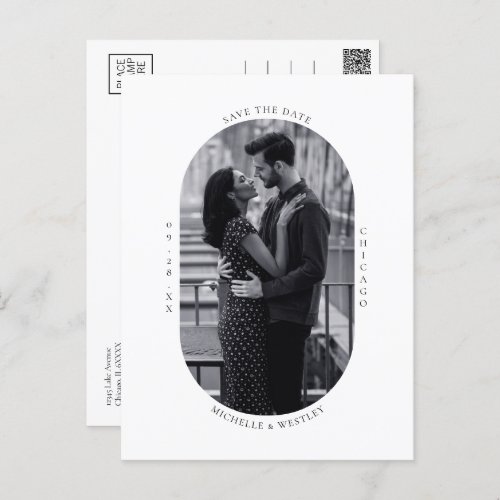 Minimal Black  White Wedding Photo Save the Date Postcard