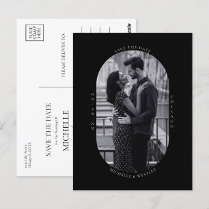 Minimal Black & White Wedding Photo Save the Date Postcard