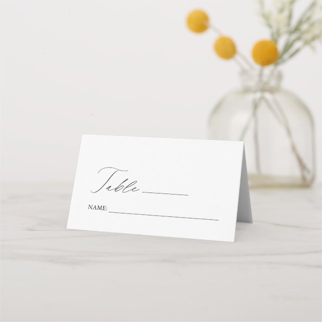 Minimal Black & White Wedding Table Number Place Card (Front)