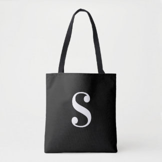 Minimal Black with Large White Monogram Tote Bag