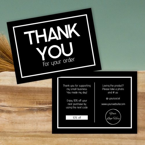 Minimal black with logo business thank you card