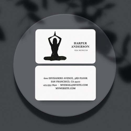 Minimal Black Yoga Instructor Professional Logo  Business Card