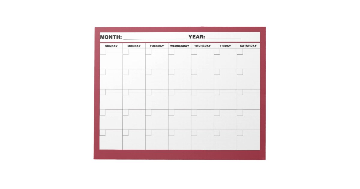 Minimal Blank Calendar Notepad Zazzle