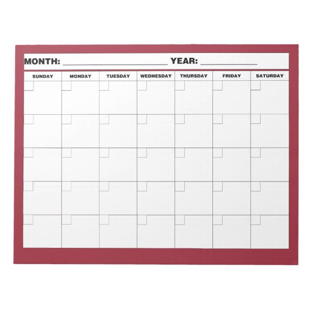 Minimal Blank Calendar Notepad (Front)