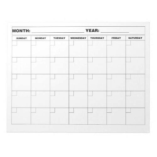 Minimal Blank Calendar Notepad