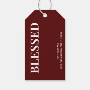 Minimal BLESSED Deep Red Holiday Gift Tags