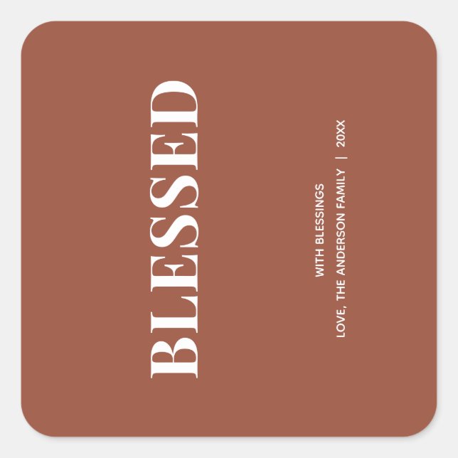 Minimal BLESSED | Terracotta Holiday Square Sticker (Front)