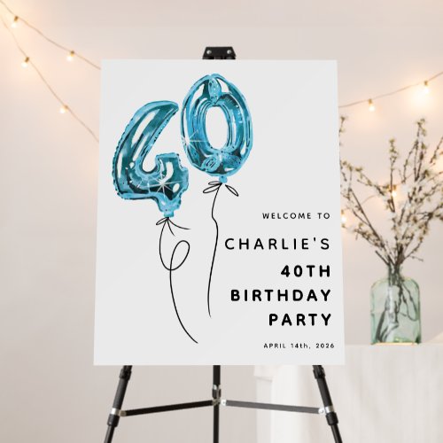 Minimal Blue 40 Balloon 40th Birthday Party Foam Board