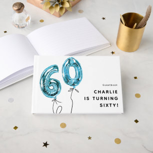 Minimal Blue 60 Balloon 60th Birthday Party Guest Book