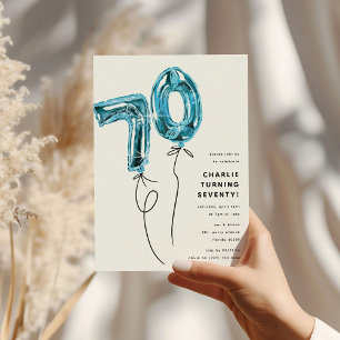 Minimal Blue 70 Balloon 70th Birthday Party Invitation
